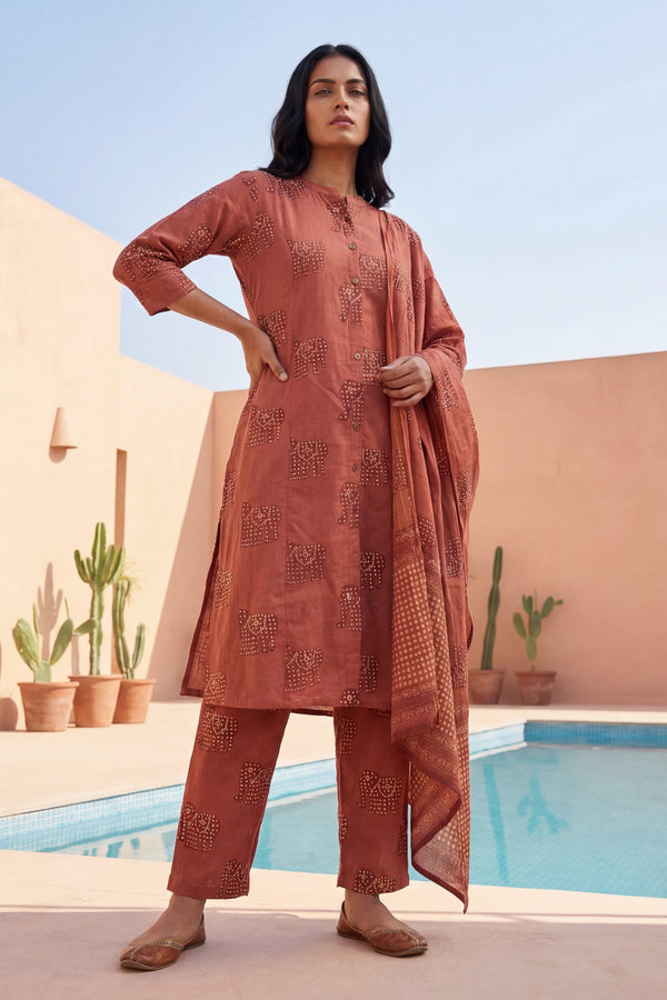 Sienna Folk Sovereign Elephant Cotton Dupatta Set