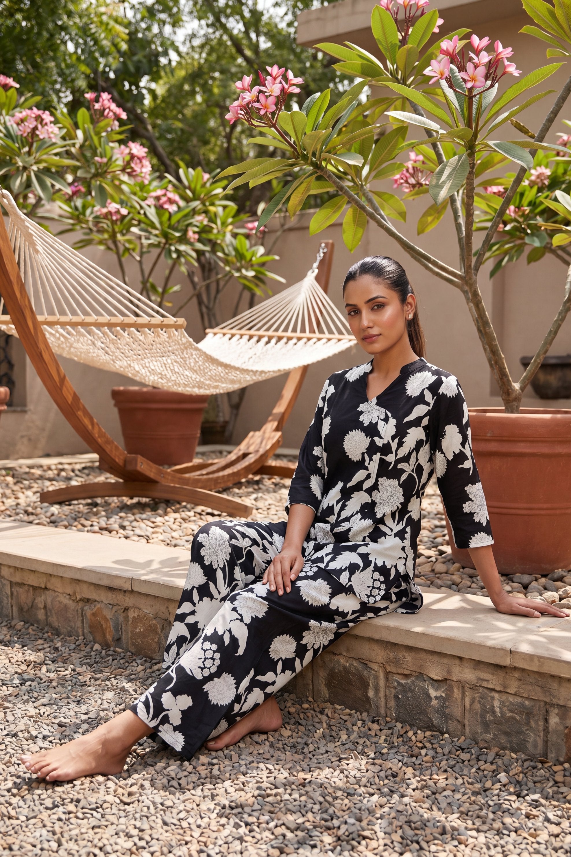 Royal Gardens — Black Anghrakha Cotton Co-ord Set