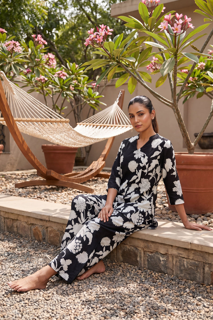 Royal Gardens Black Floral Print Angrakha Cotton Co-ord Set — image 17