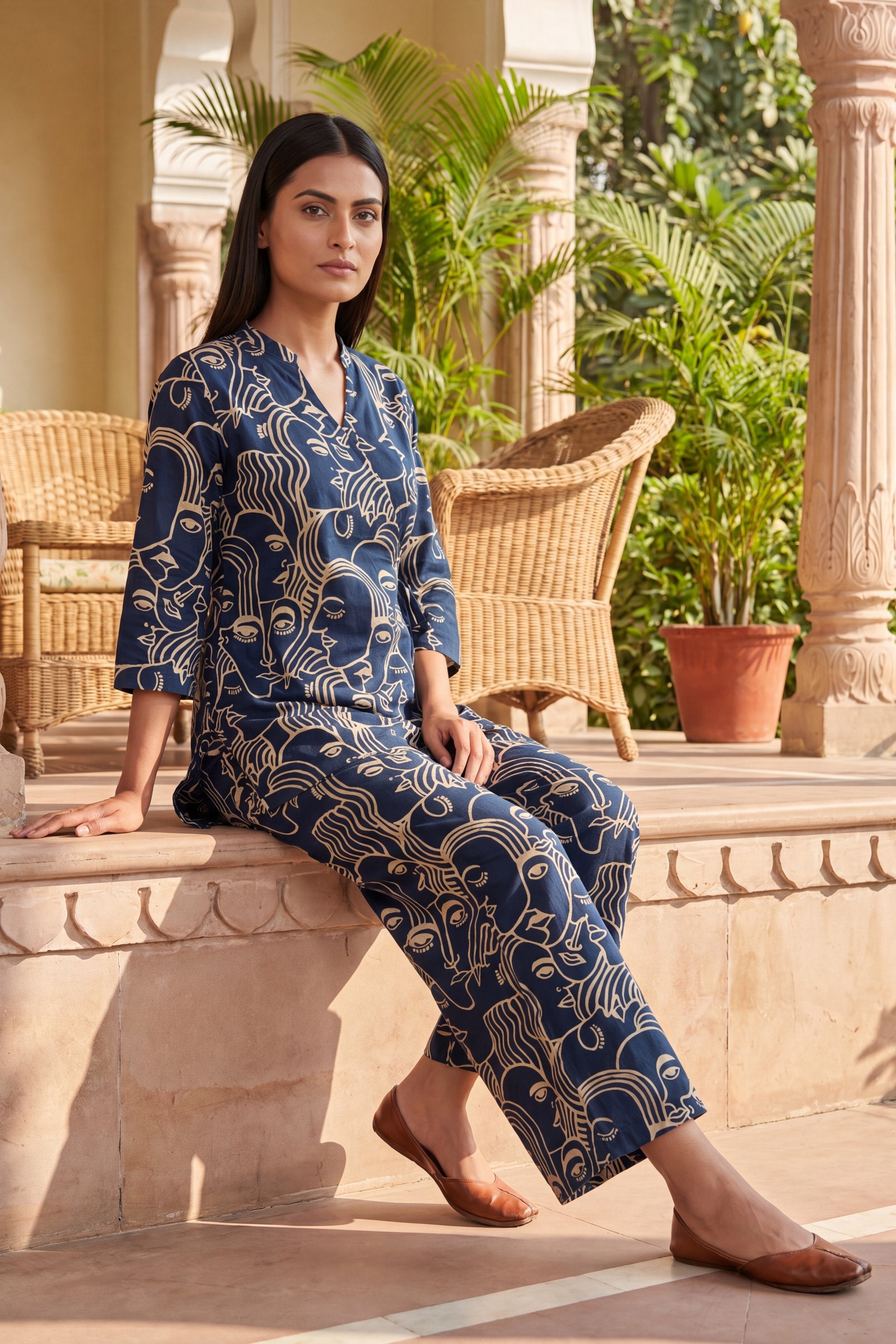 Midnight Reverie Navy Anghrakha Cotton Co-ord Set
