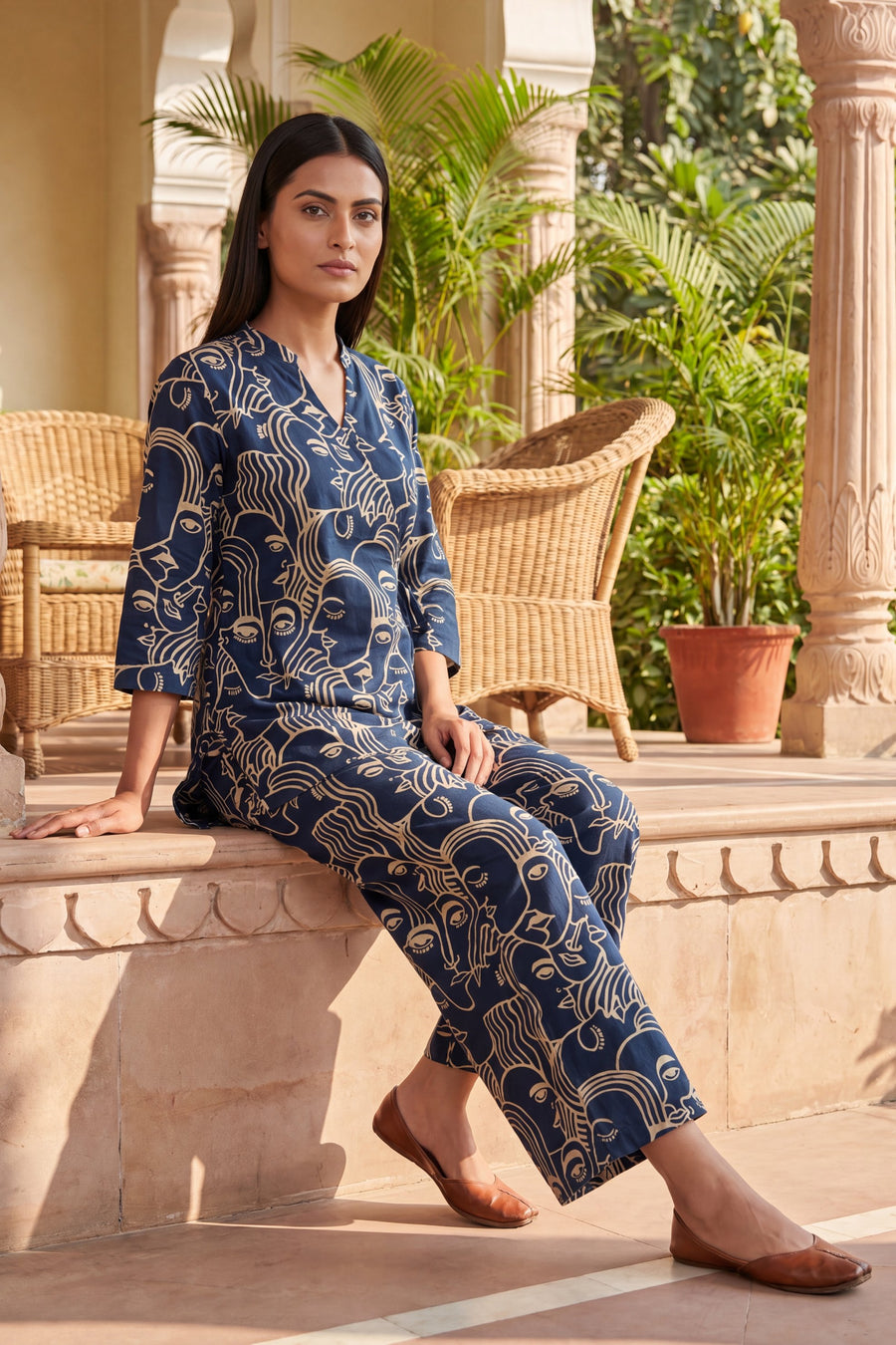 Midnight Reverie Navy Angrakha Cotton Co-ord Set — image 8