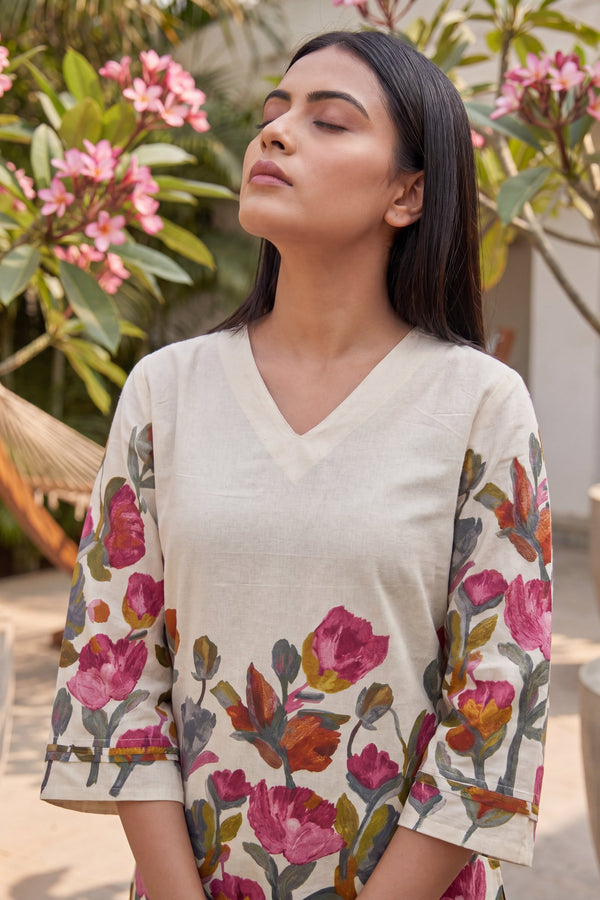 Tulip Cascade Ivory Floral Cotton Co-ord Set