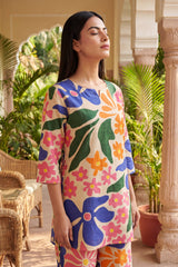Cream Bloom Cascade Floral Cotton Co-ord Set