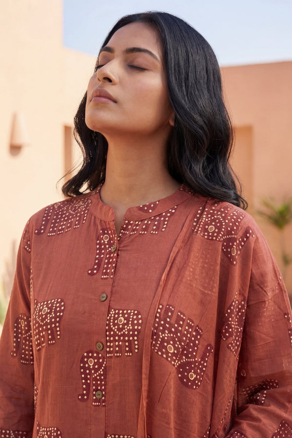 Sienna Folk Sovereign Elephant Cotton Dupatta Set