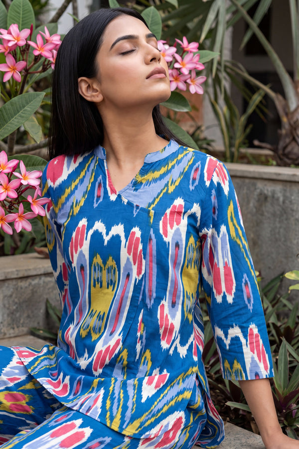 Abstract Whisper Cobalt Ikat Co-ord Set
