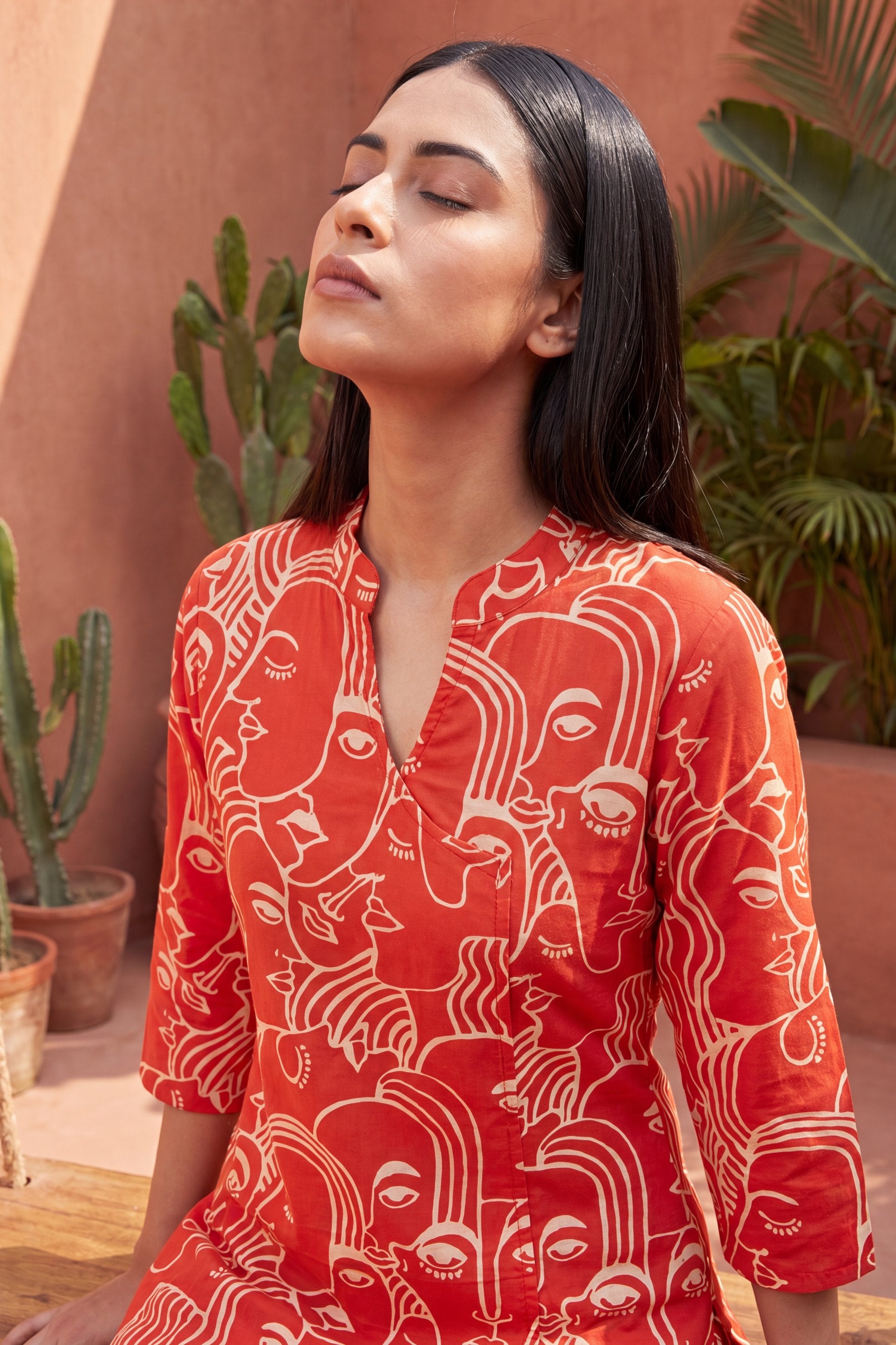 Sunlit Bloom Orange Anghrakha Cotton Co-ord Set