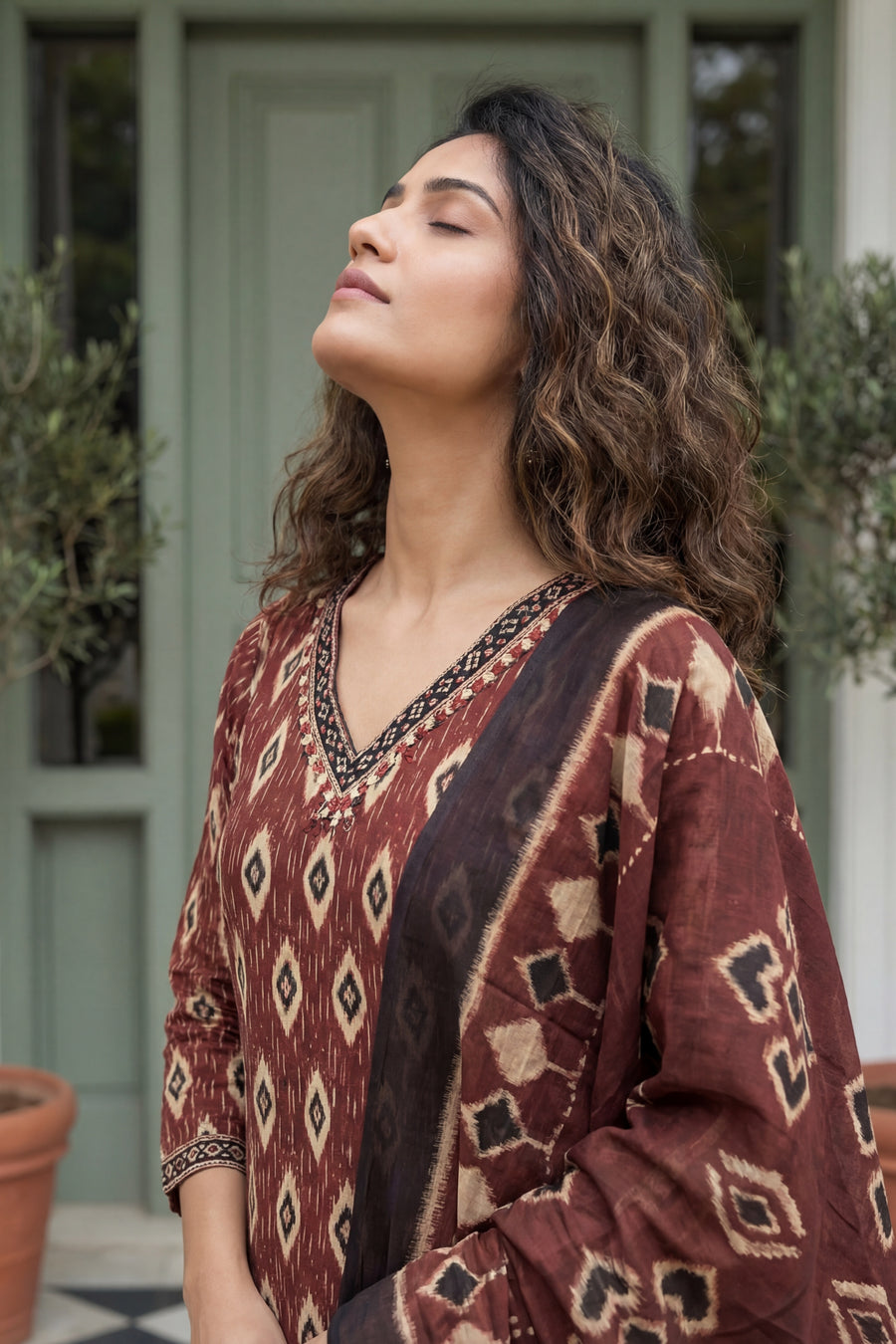 Burgundy Brilliance Cotton Kurta Dupatta Set — image 6