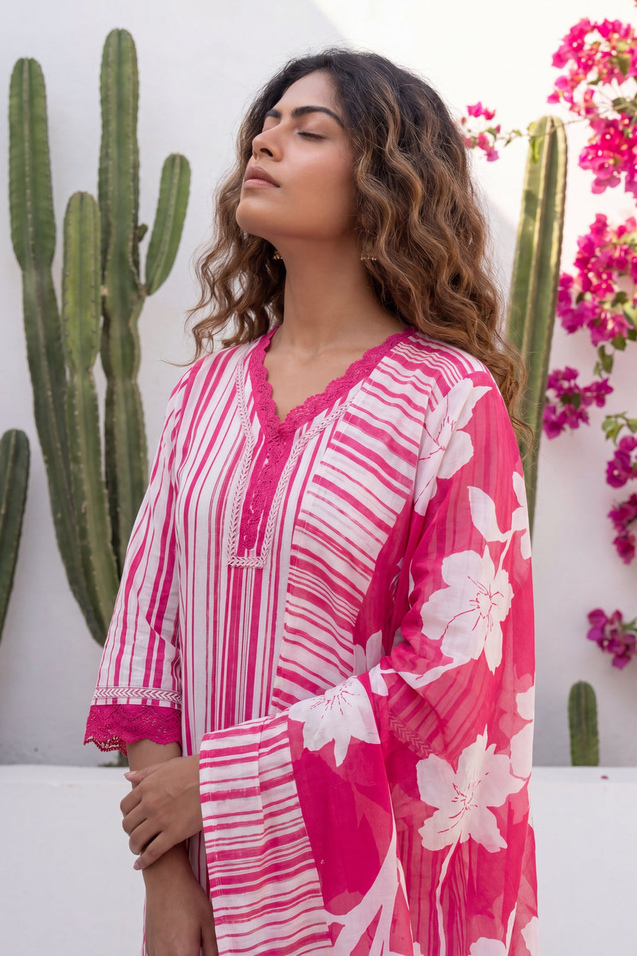 Amber Dusk Striped Floral Cotton Suit Set — image 3