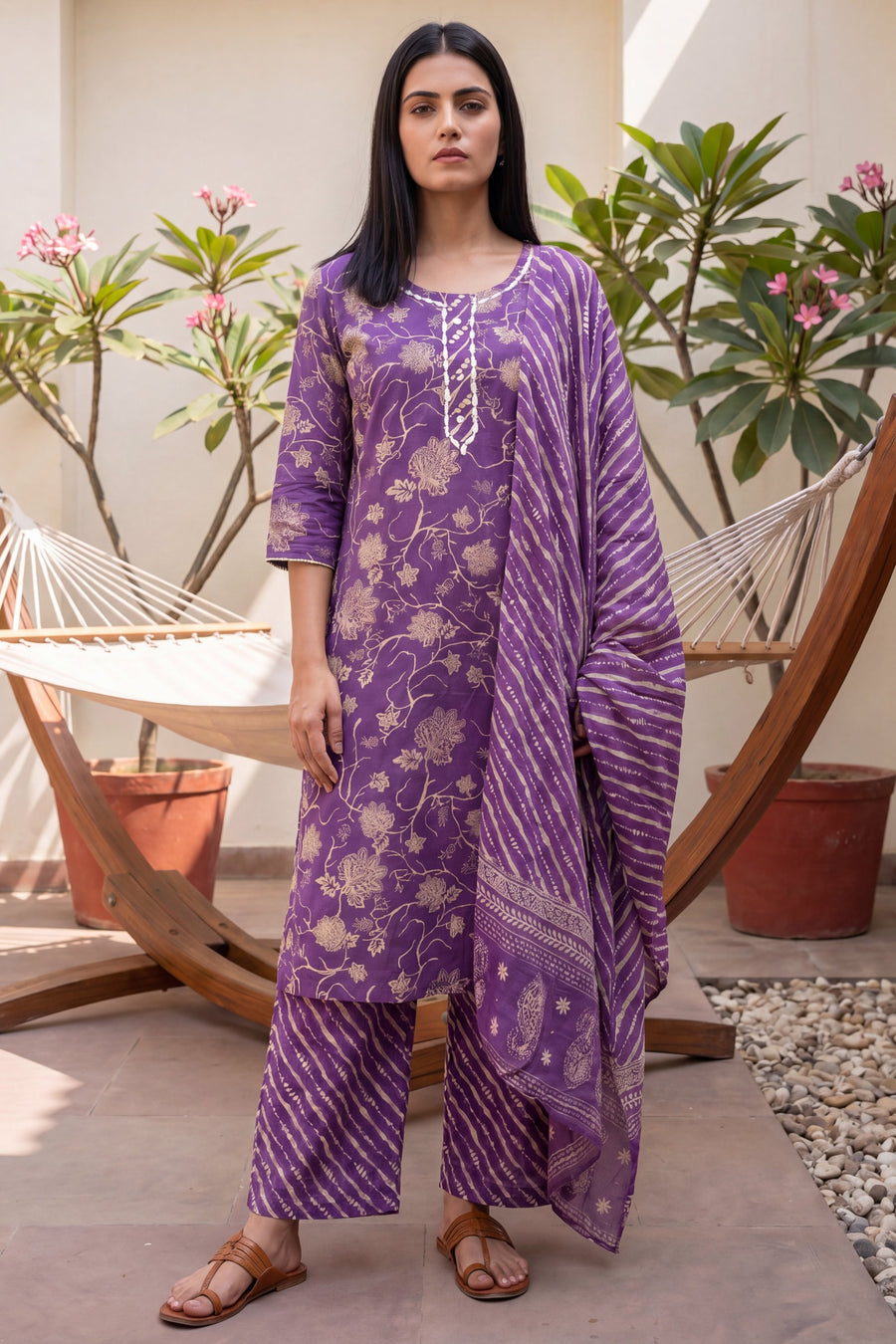 Tamarind Dusk Plum Floral Buti Cotton Suit Set — image 2
