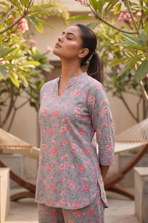 Rosewood Cluster Slate Blue Floral Cotton Co-ord Set