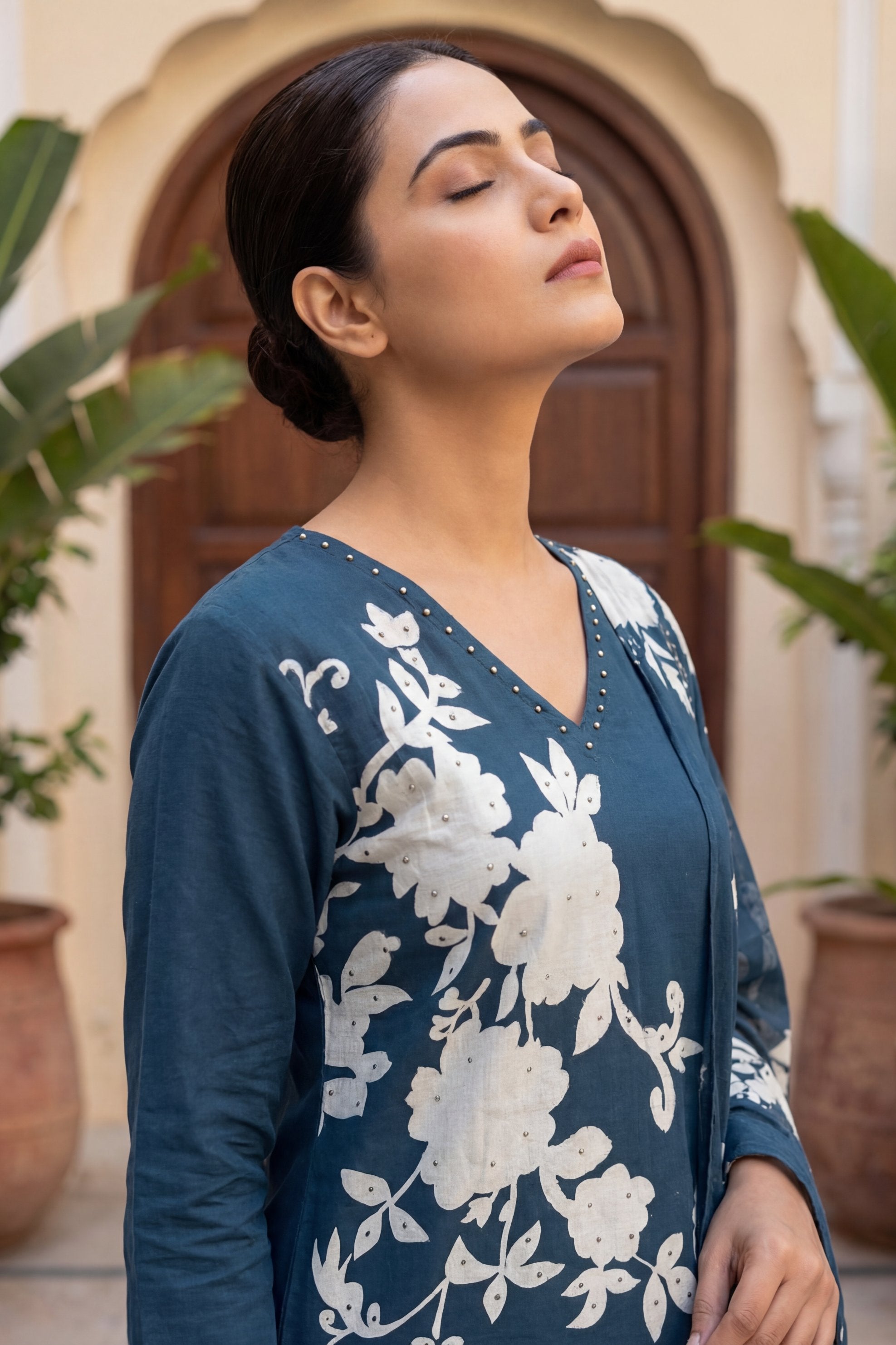 Cerulean Garden Pearl Floral Cotton Dupatta Set | Me&My