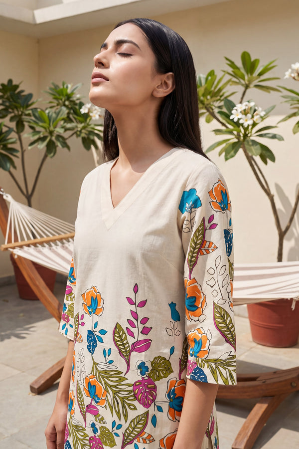 Papaya Grove Ivory Scattered Floral Cotton Co-ord Set