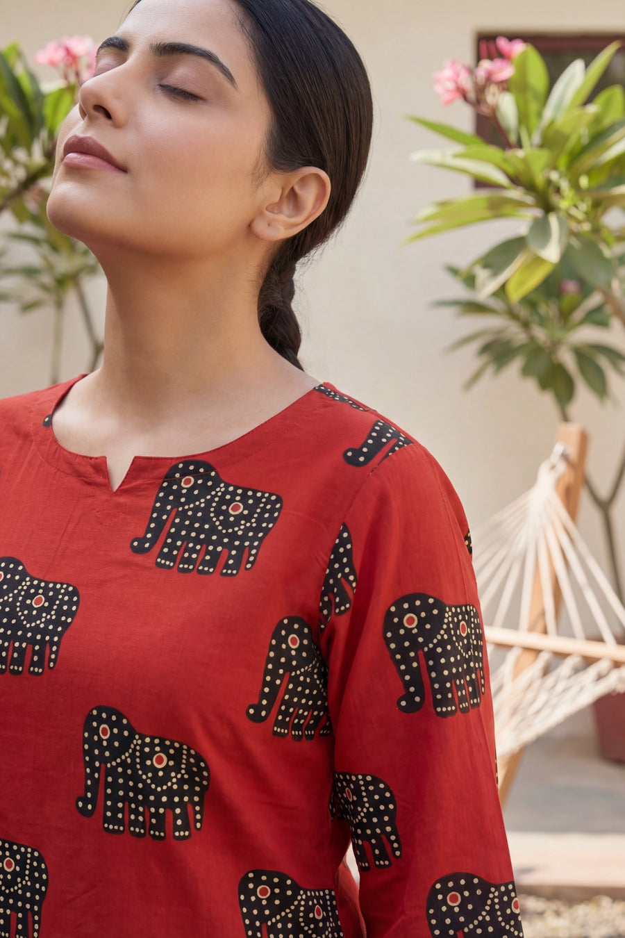 Crimson Angles: Red Geometric Cotton Co-ord Set — image 7