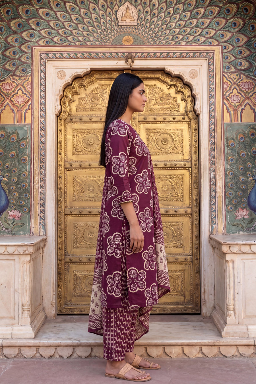Woven Katha Plum Floral Cotton Suit Set — image 4