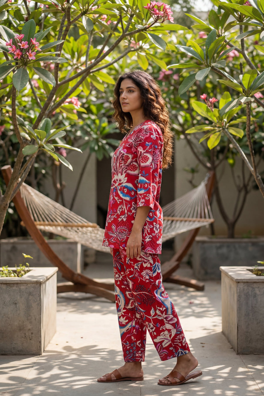 Avian Bloom Red Cotton Co-ord Set — image 7