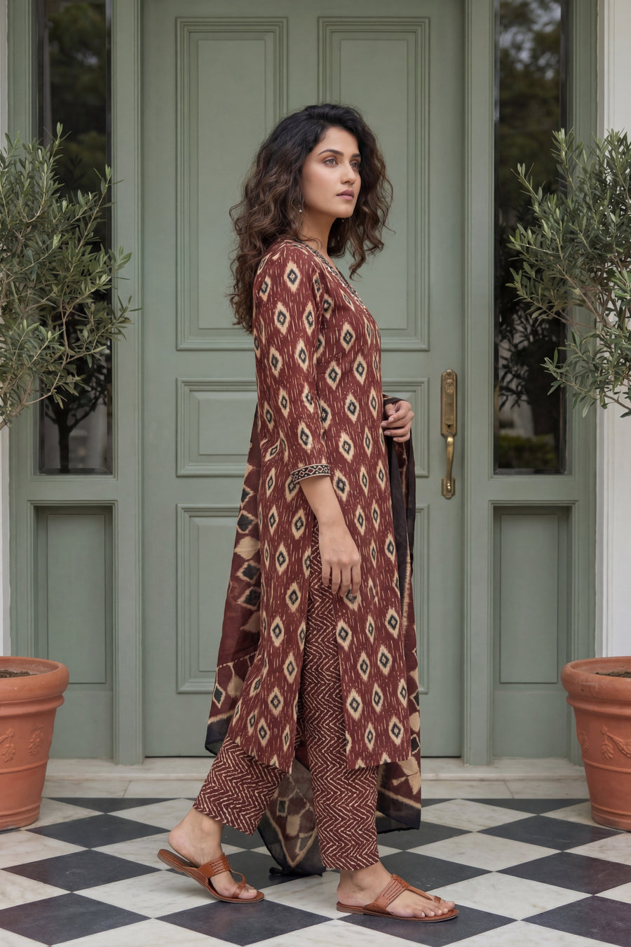 Burgundy Brilliance Cotton Kurta Dupatta Set — image 7
