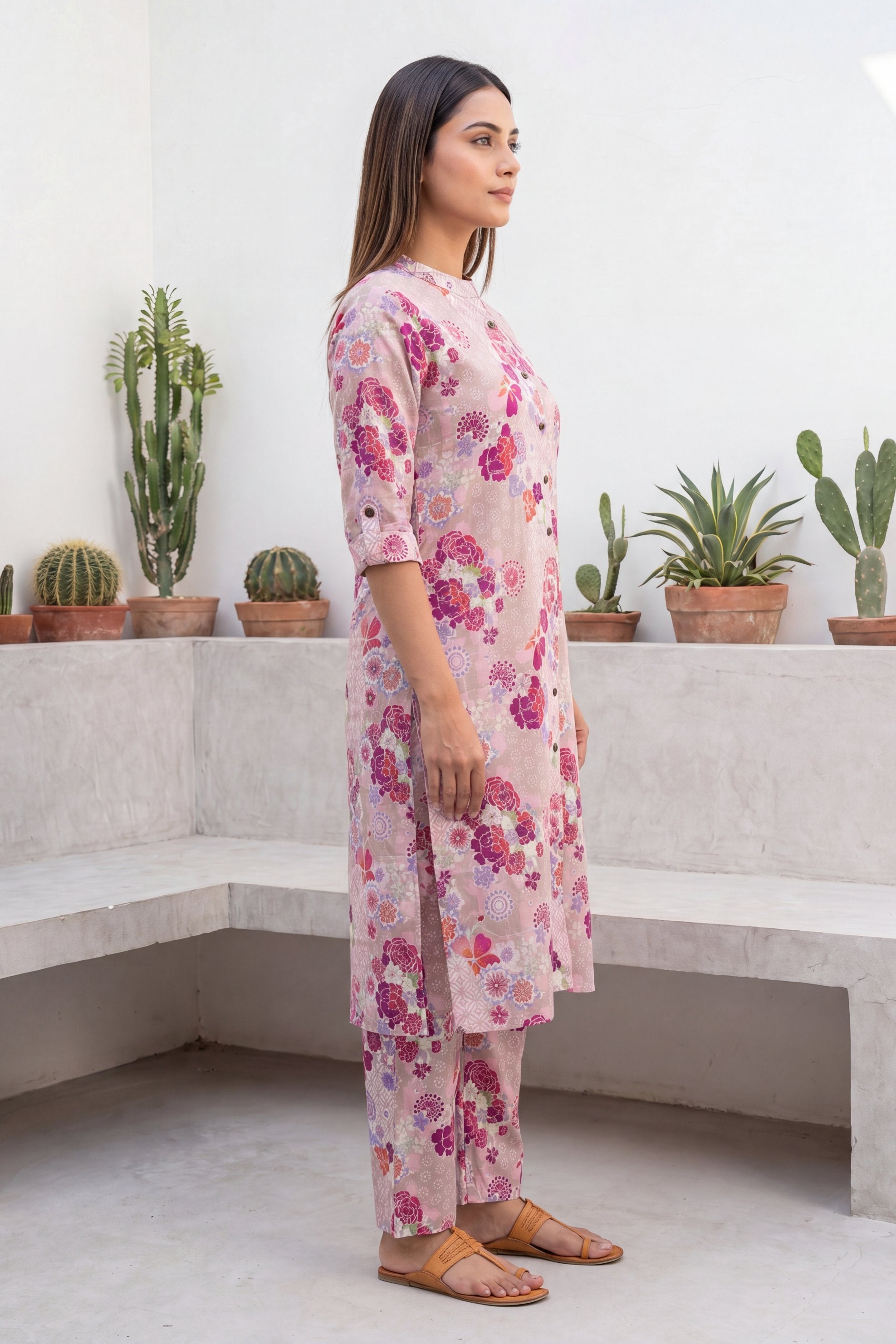 Petal Whisper Pink Mandarin Cotton Co-ord Set