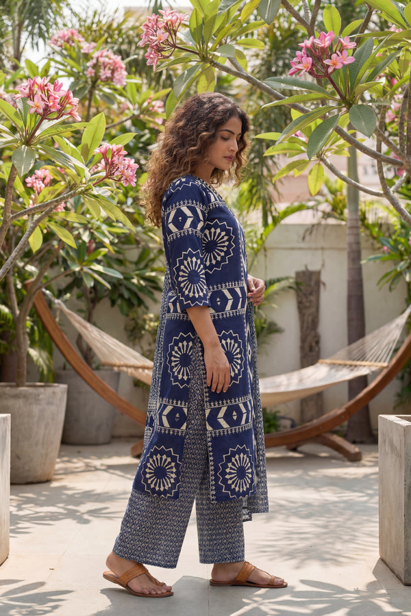 Midnight Symmetry Cotton Angrakha Dupatta Set