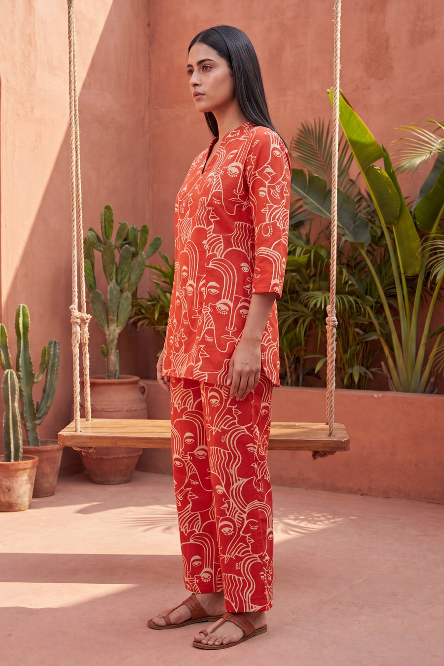 Sunlit Bloom Orange Angrakha Cotton Co-ord Set — image 9