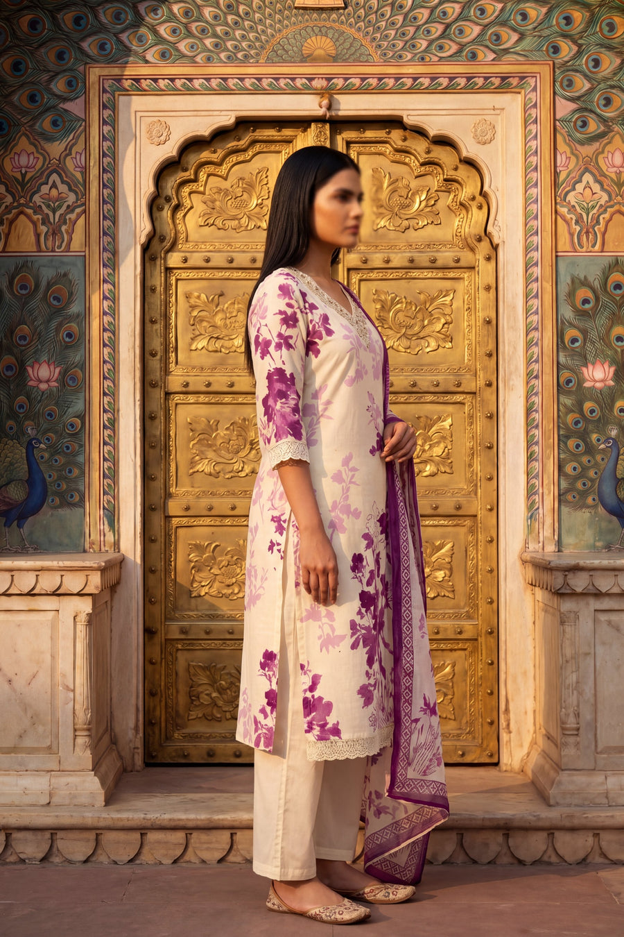 Silk Road Echo Plum Scattered Floral Cotton Suit Set — image 4