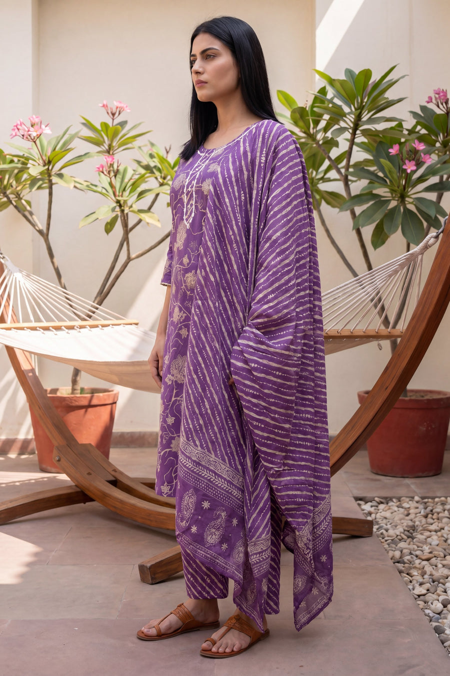 Tamarind Dusk Plum Floral Buti Cotton Suit Set — image 3