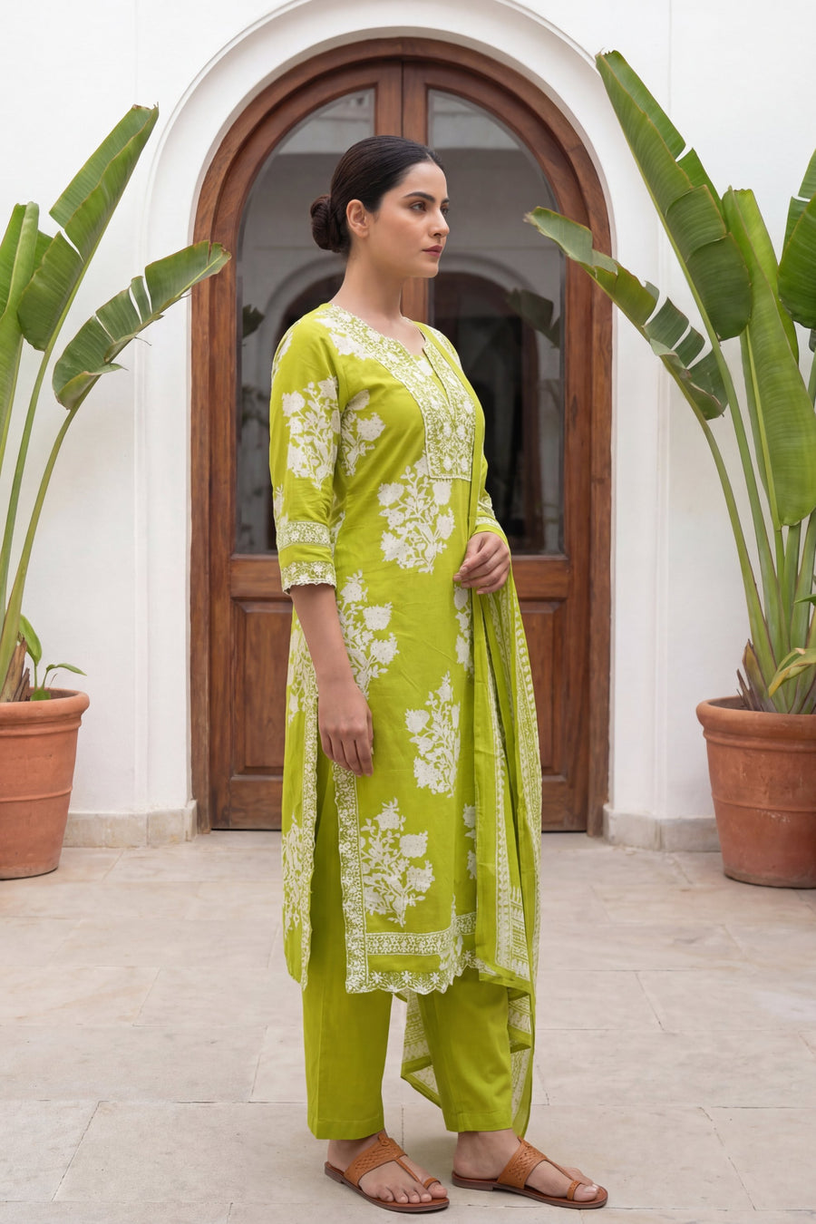Lime Blossom Crest Floral Cotton Dupatta Set — image 10