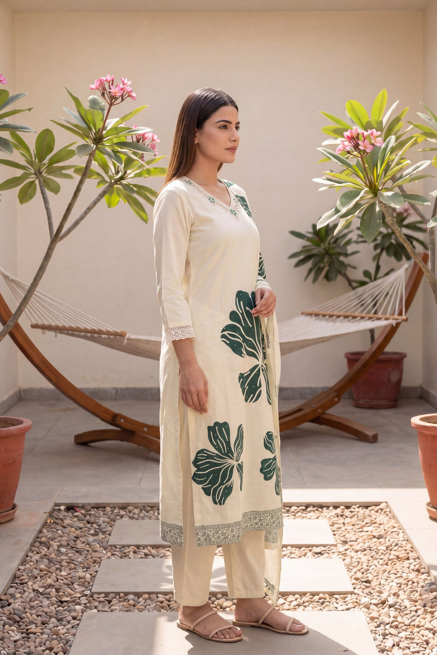 Sheesham Grove Ivory Leaf Print Cotton Suit Set — image 5