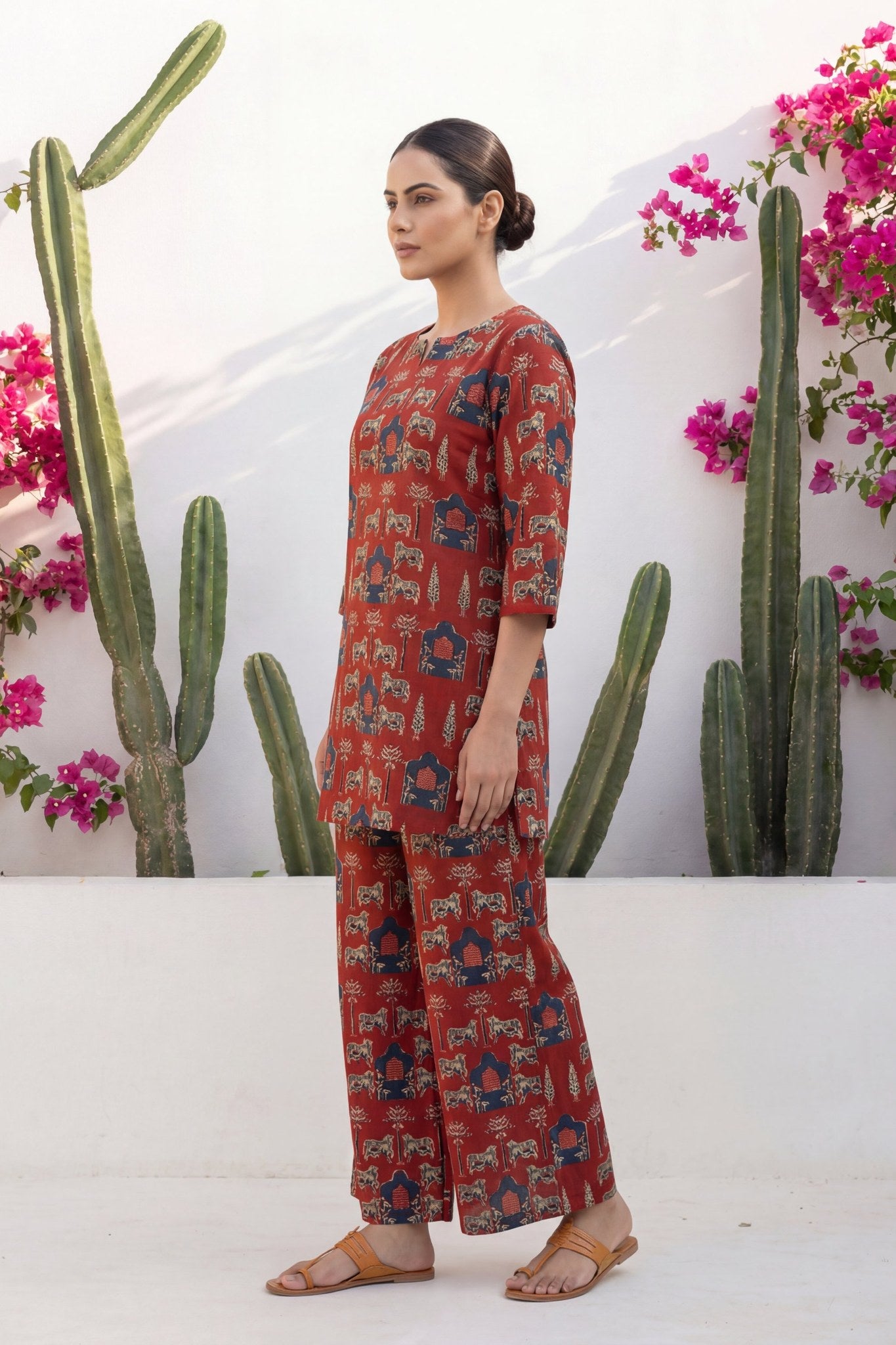 Pichwai Heritage Rust Cotton Co-ord Set