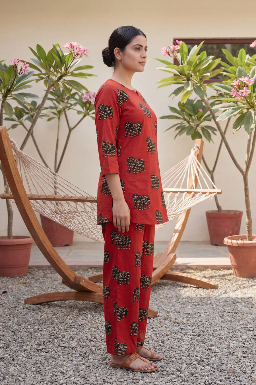 Crimson Angles: Red Geometric Cotton Co-ord Set — image 11