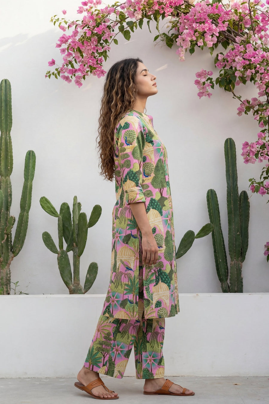 Peacock Palace Pink Tropical Cotton Co-ord Set — image 9