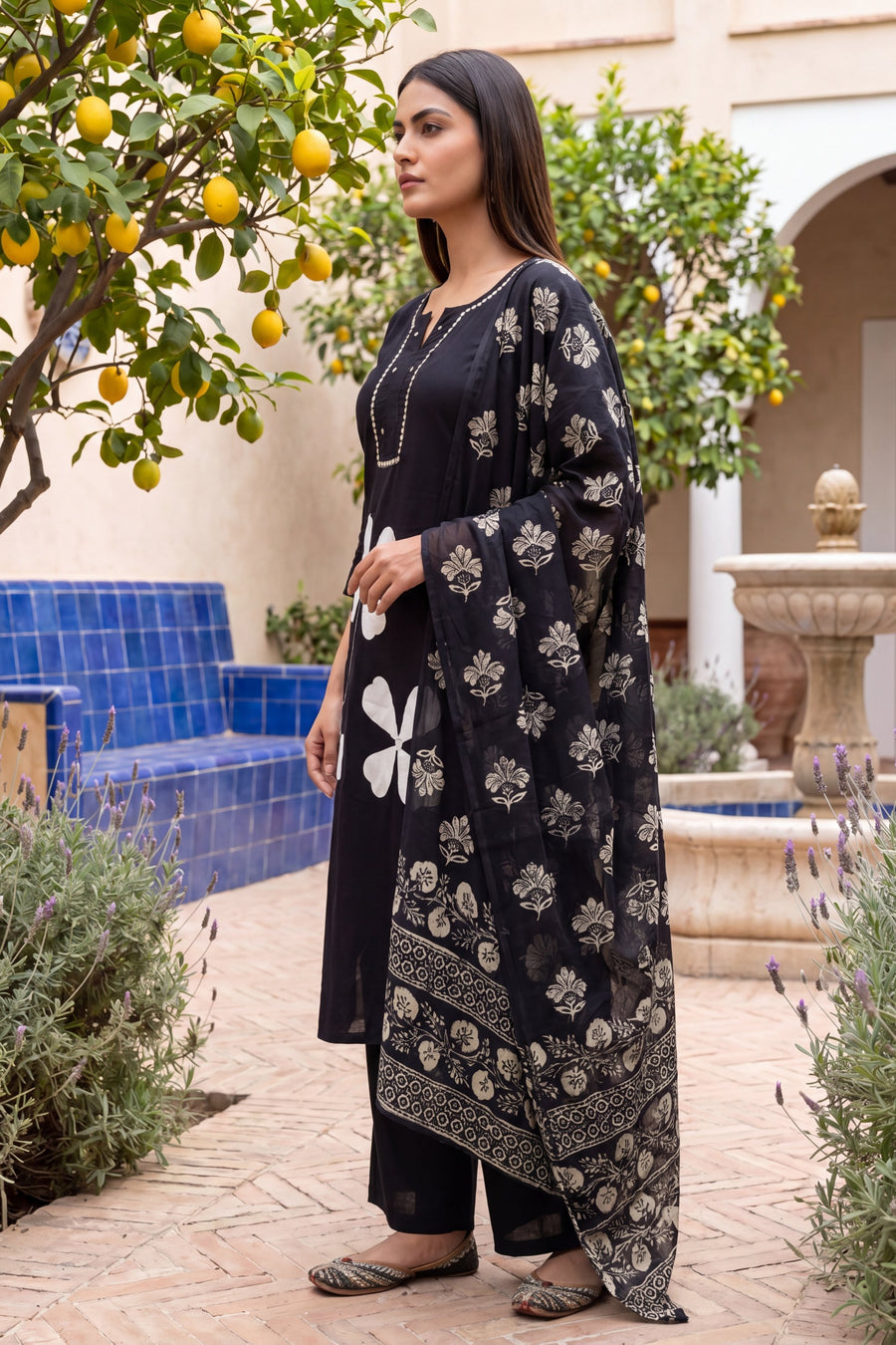 Onyx Shade Floral Embroidered Cotton Suit Set — image 3