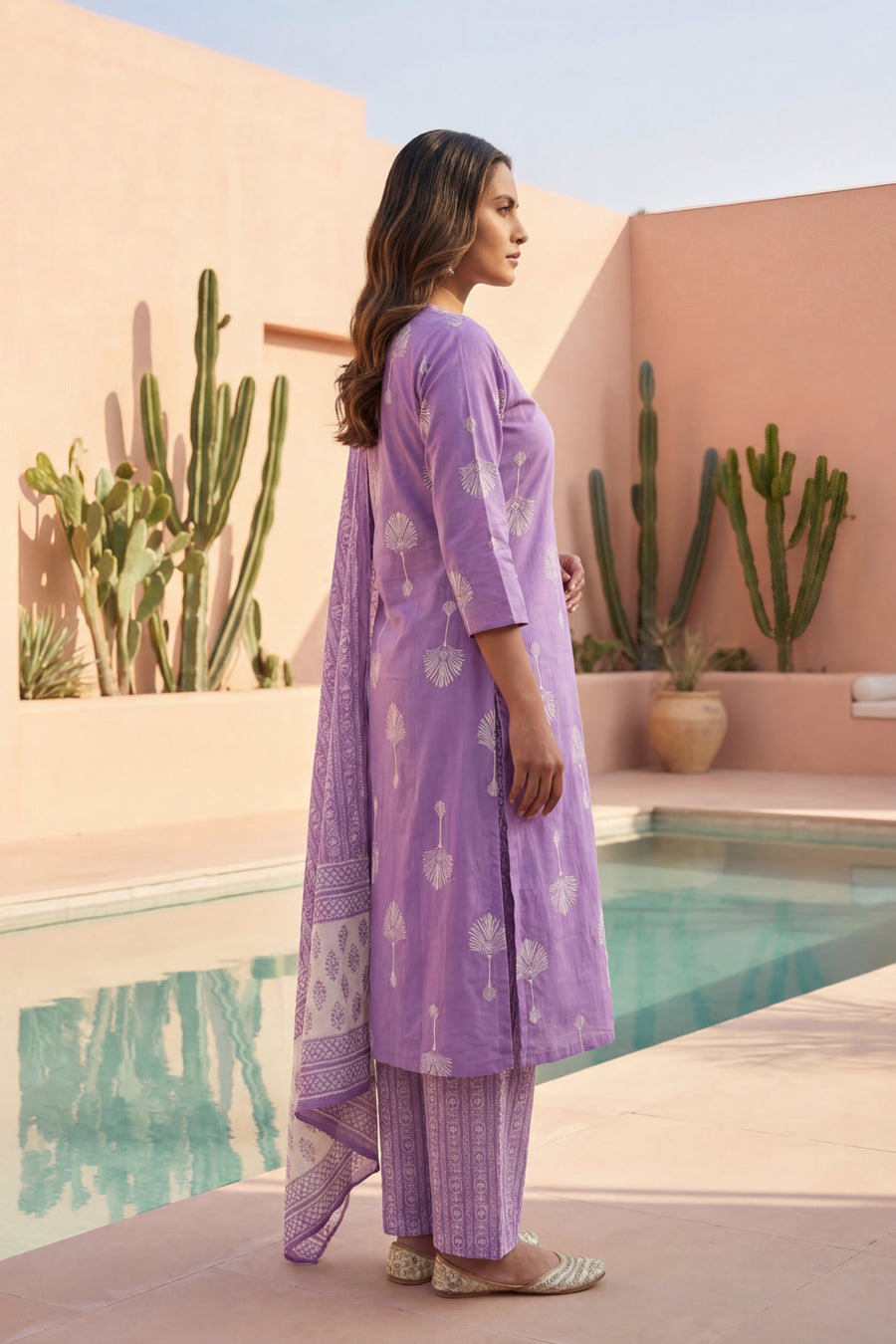 Lilac Palm Reverie Boota Cotton Dupatta Set — image 7