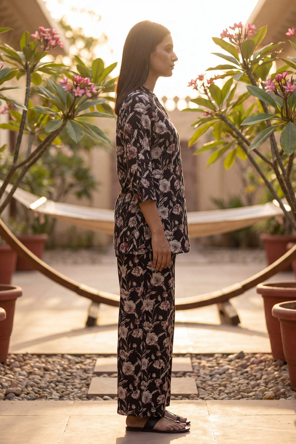 Nocturne Bloom Onyx Floral Cotton Co-ord Set