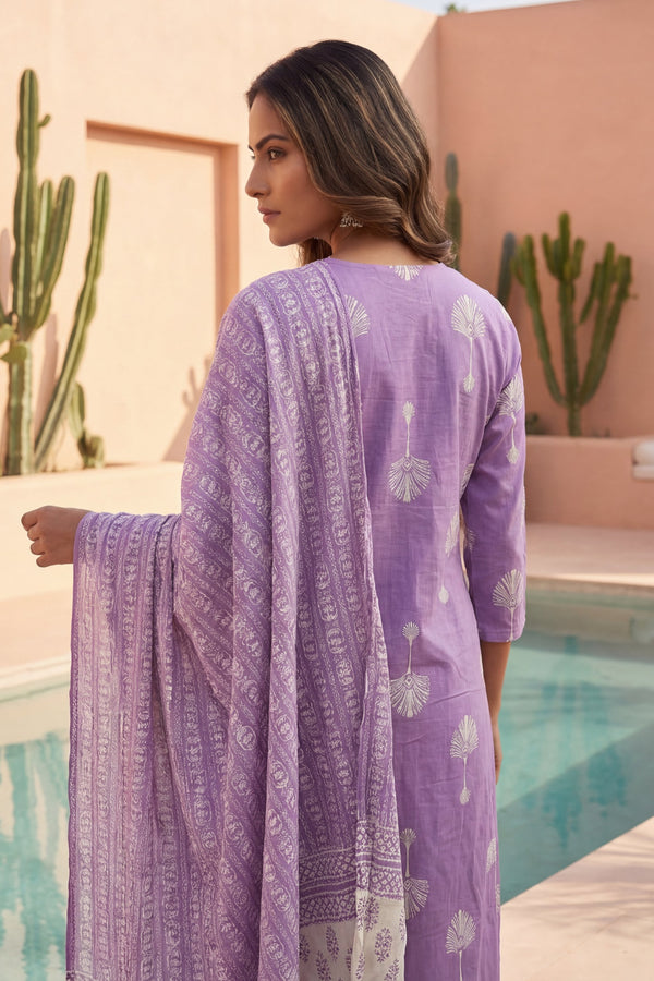 Lilac Palm Reverie Boota Cotton Dupatta Set
