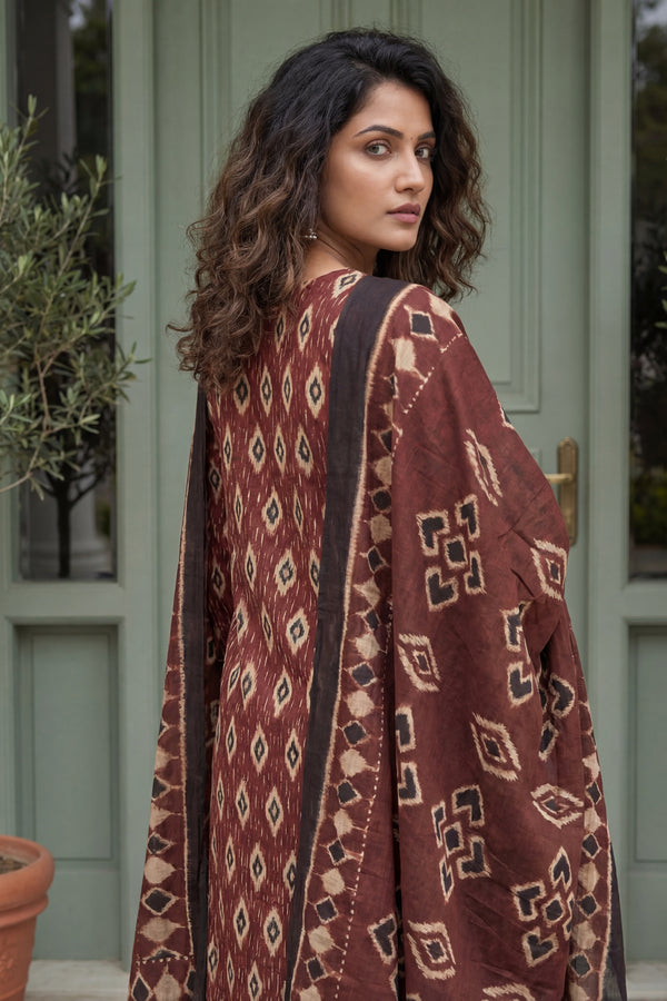 Burgundy Brilliance Cotton Kurta Dupatta Set
