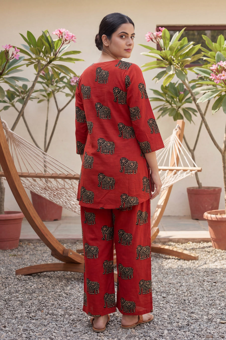 Crimson Angles: Red Geometric Cotton Co-ord Set — image 12