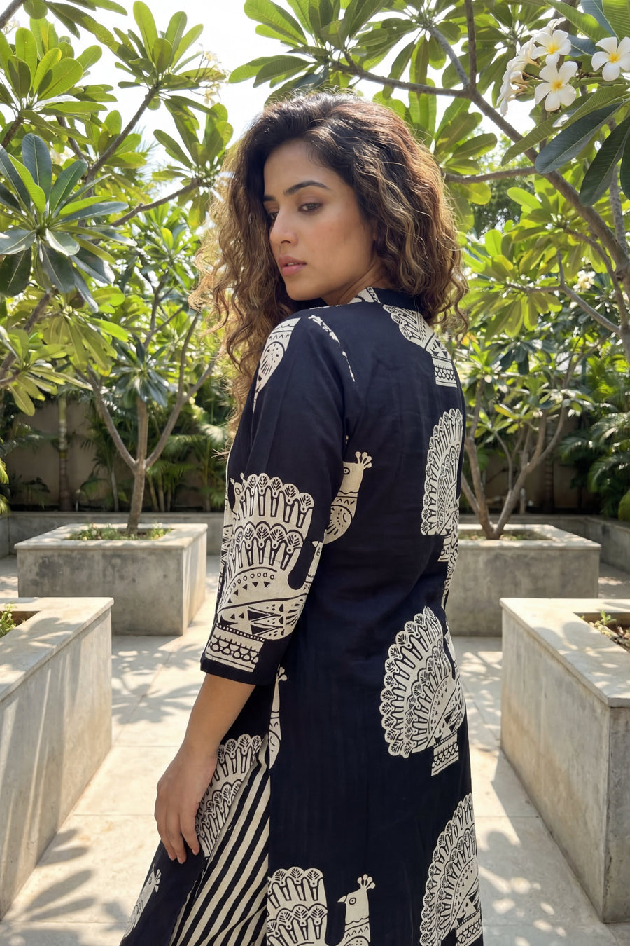 Majestic Peacock Black Cotton Dupatta Set — image 8