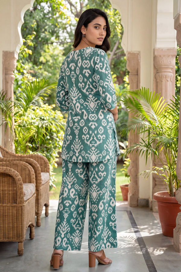Verdant Hues Abstract Cotton Co-ord Set