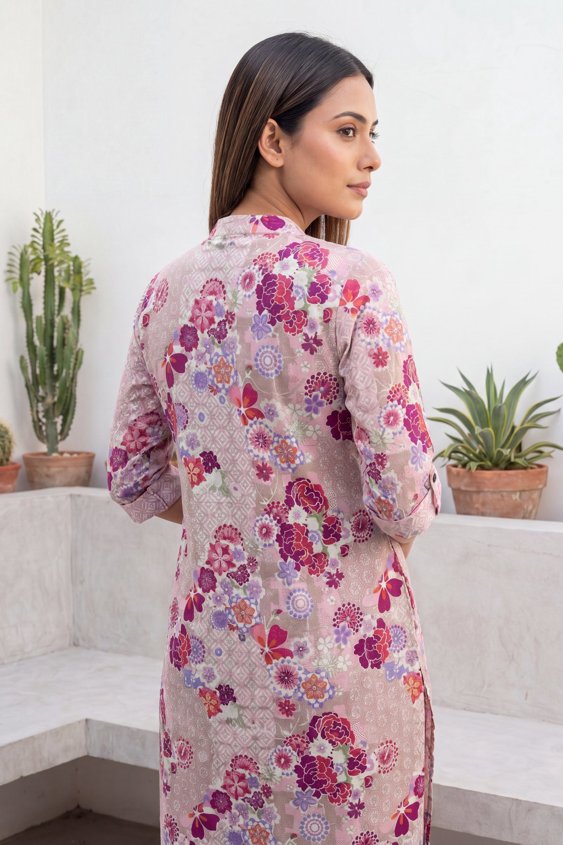 Petal Whisper Pink Mandarin Cotton Co-ord Set