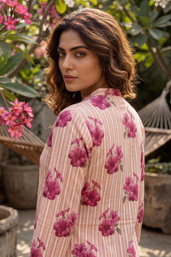 Blossom Stripe Peach Cotton Co-ord Set