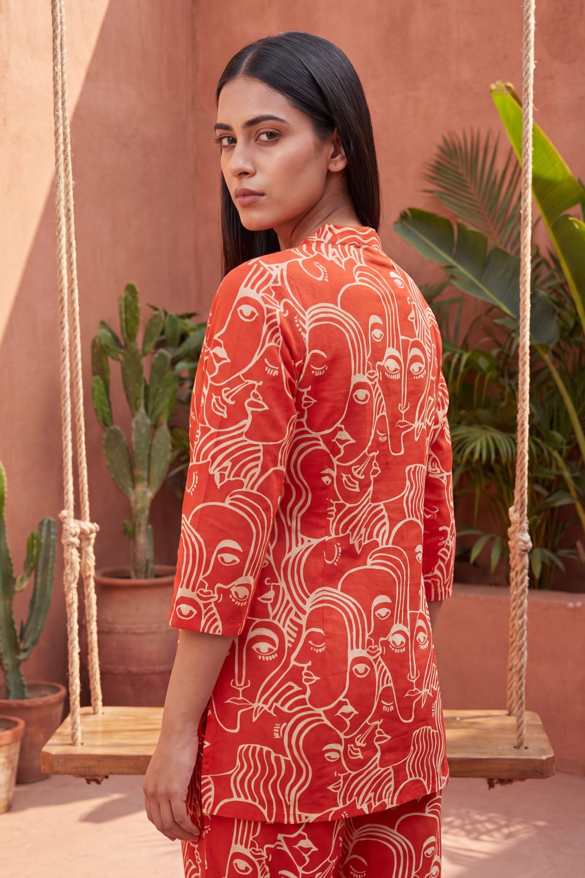 Sunlit Bloom Orange Anghrakha Cotton Co-ord Set