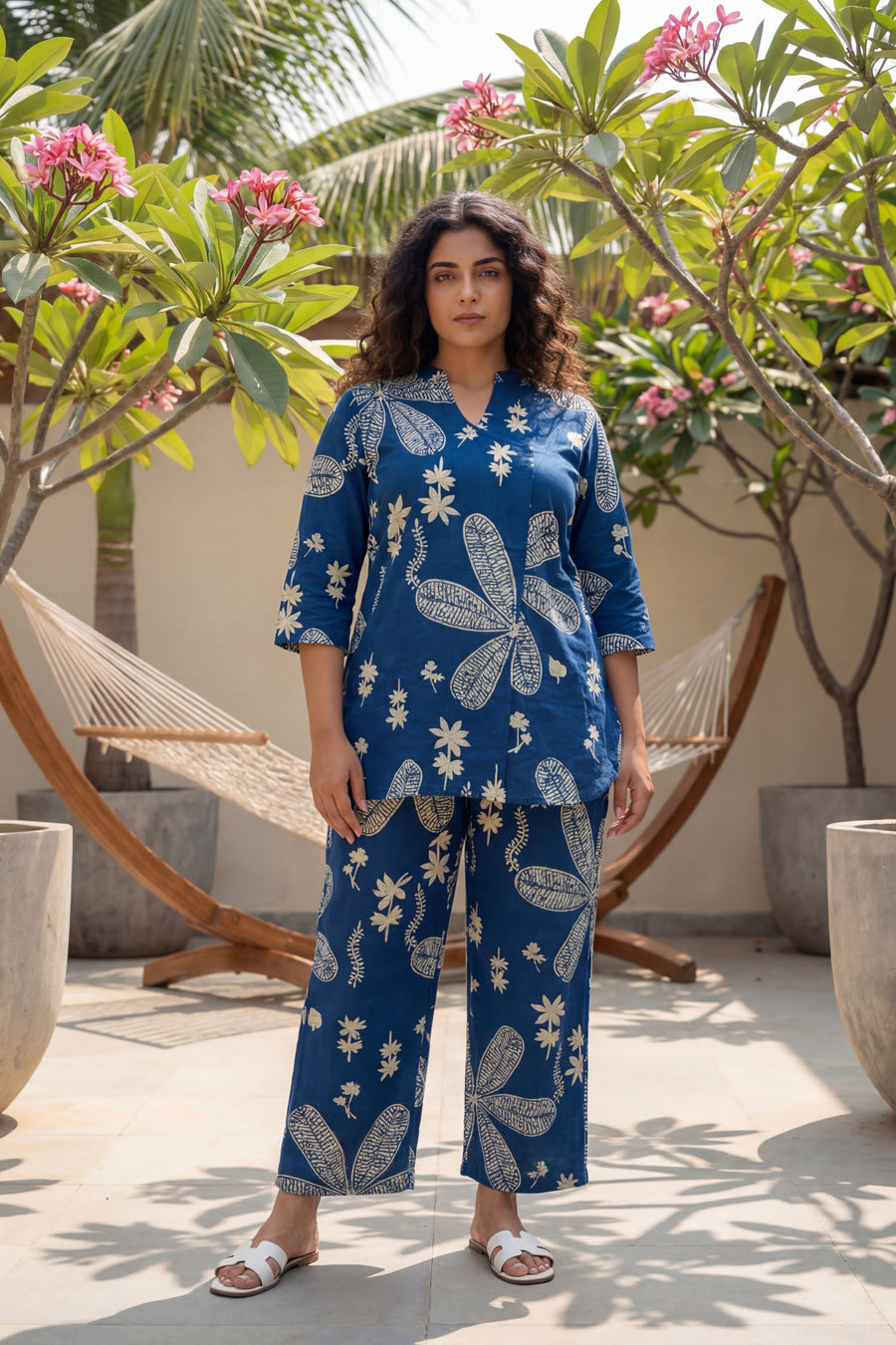 Garden Reverie Royal Blue Cotton Angrakha Co-ord Set — image 7