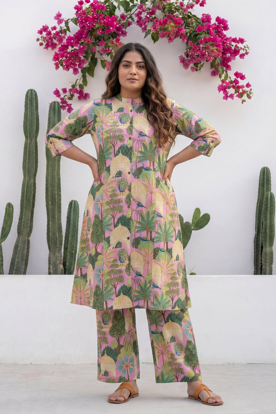 Peacock Palace Pink Tropical Cotton Co-ord Set — image 11
