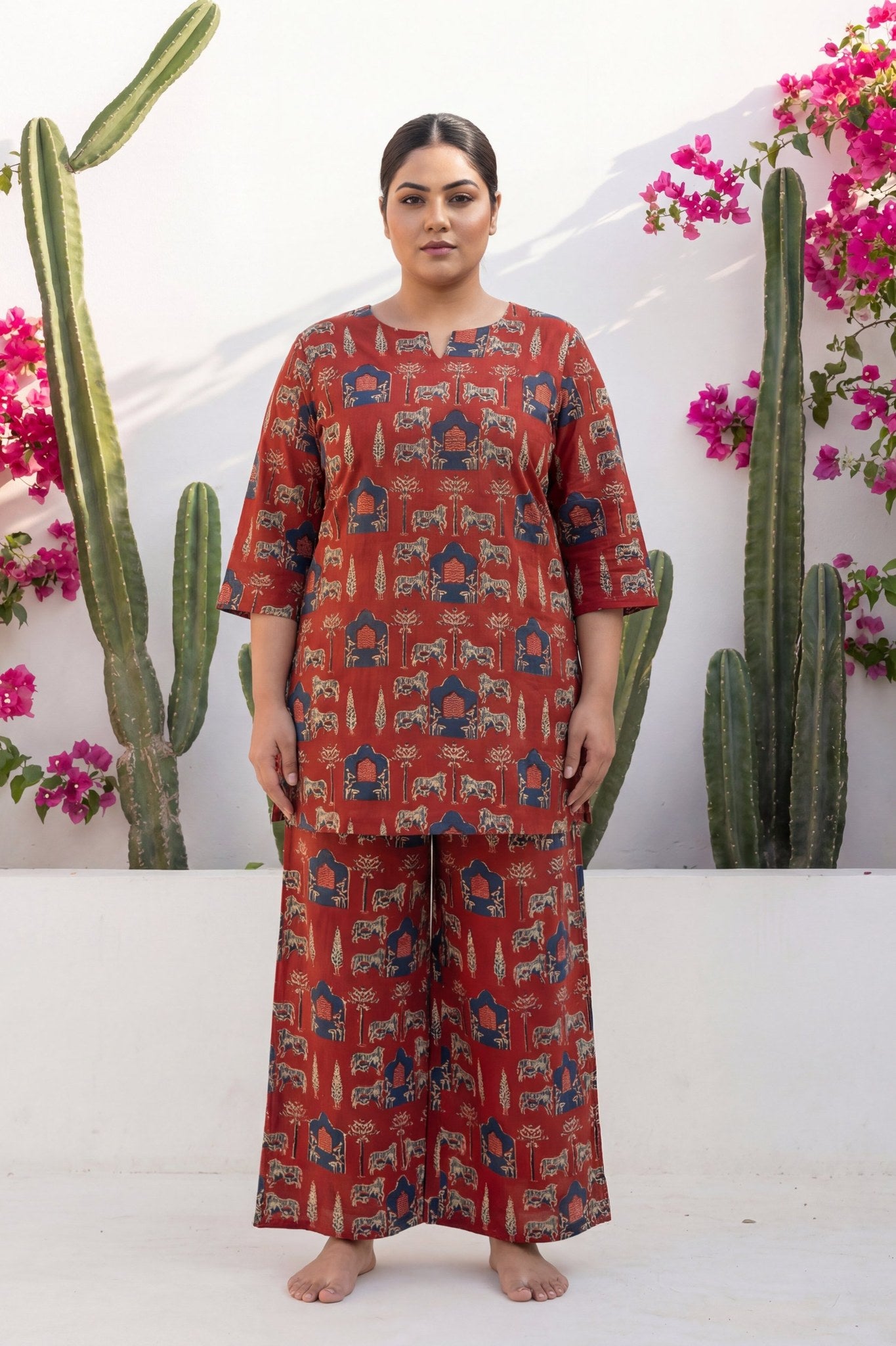 Pichwai Heritage Rust Cotton Co-ord Set