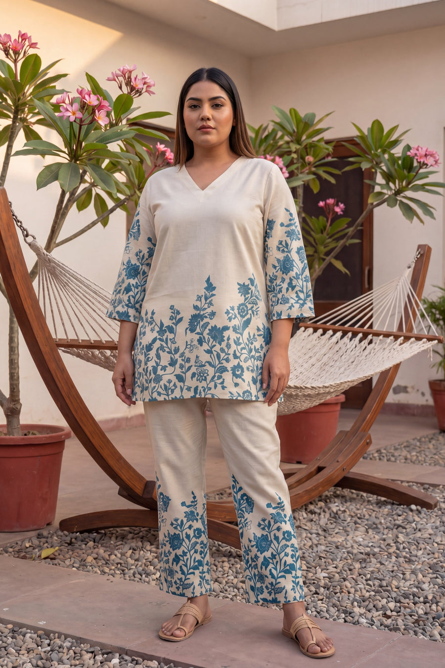 Indigo Damask Off-White & Cobalt Floral Cotton Co-ord Set — image 14