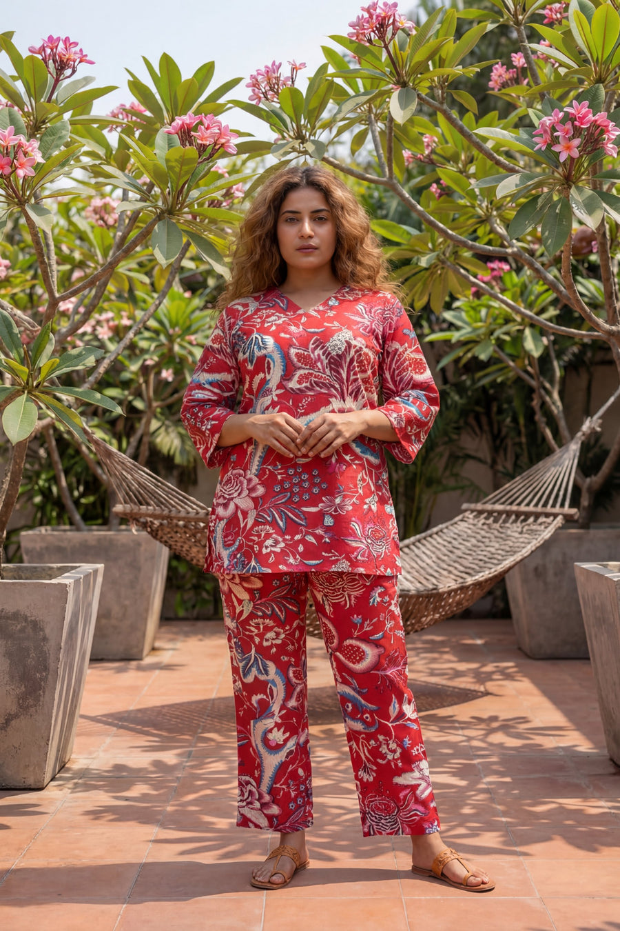 Avian Bloom Red Cotton Co-ord Set — image 9