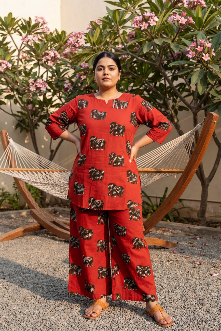 Crimson Angles: Red Geometric Cotton Co-ord Set — image 5