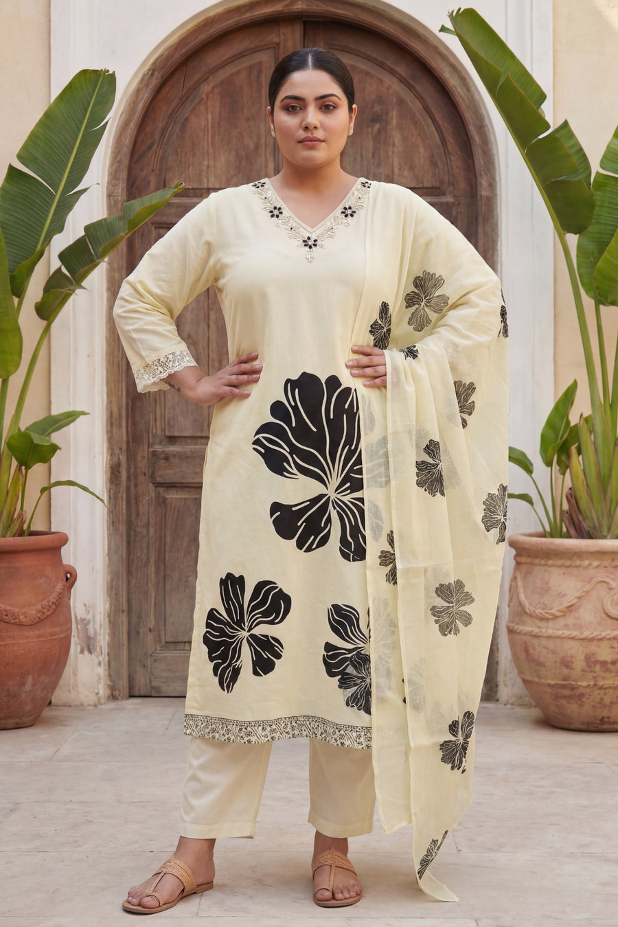 Vanilla Noir Bloom Botanical Cotton Dupatta Set — image 6