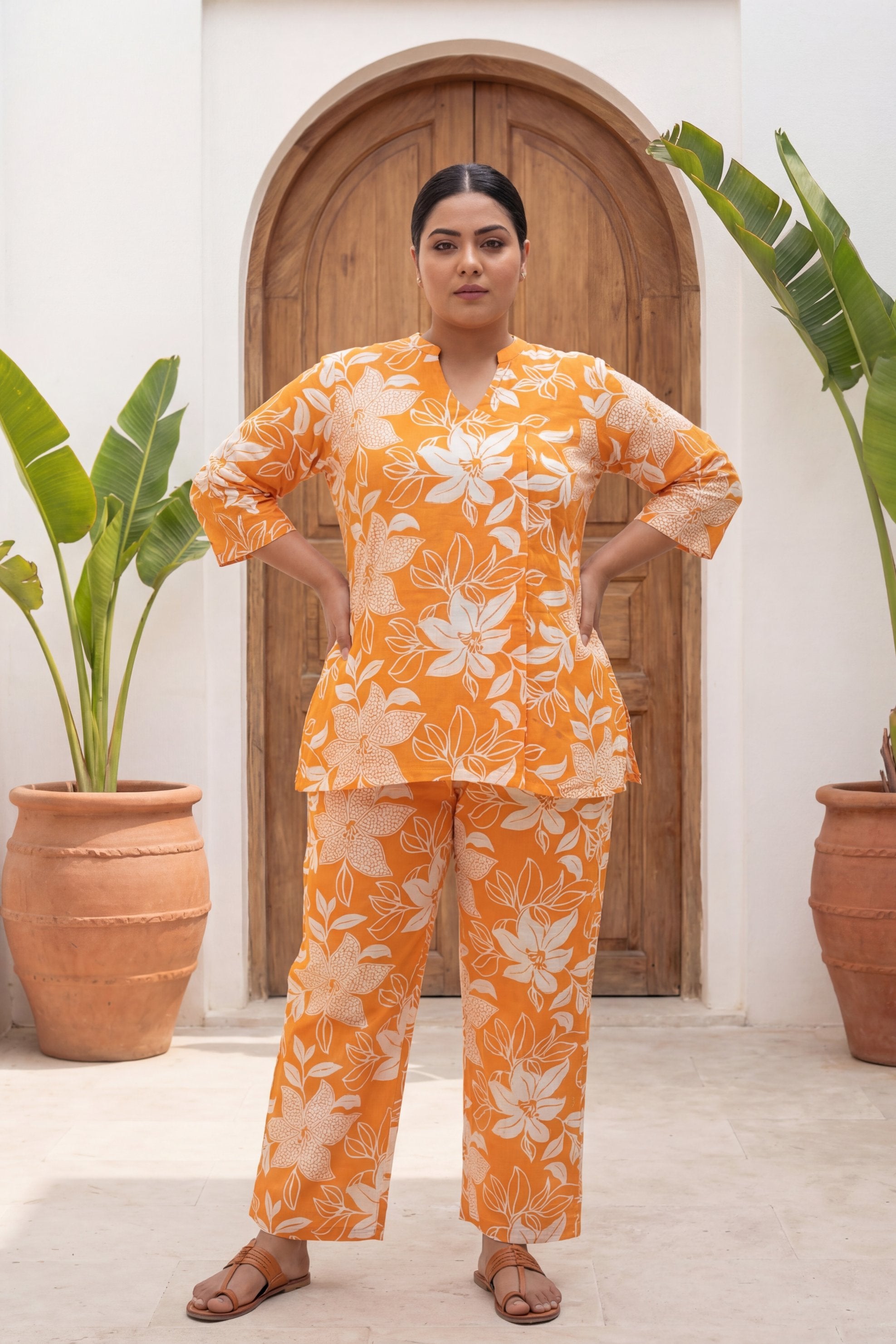 Saffron Blossom Orange Floral Cotton Co-ord Set | Me&My