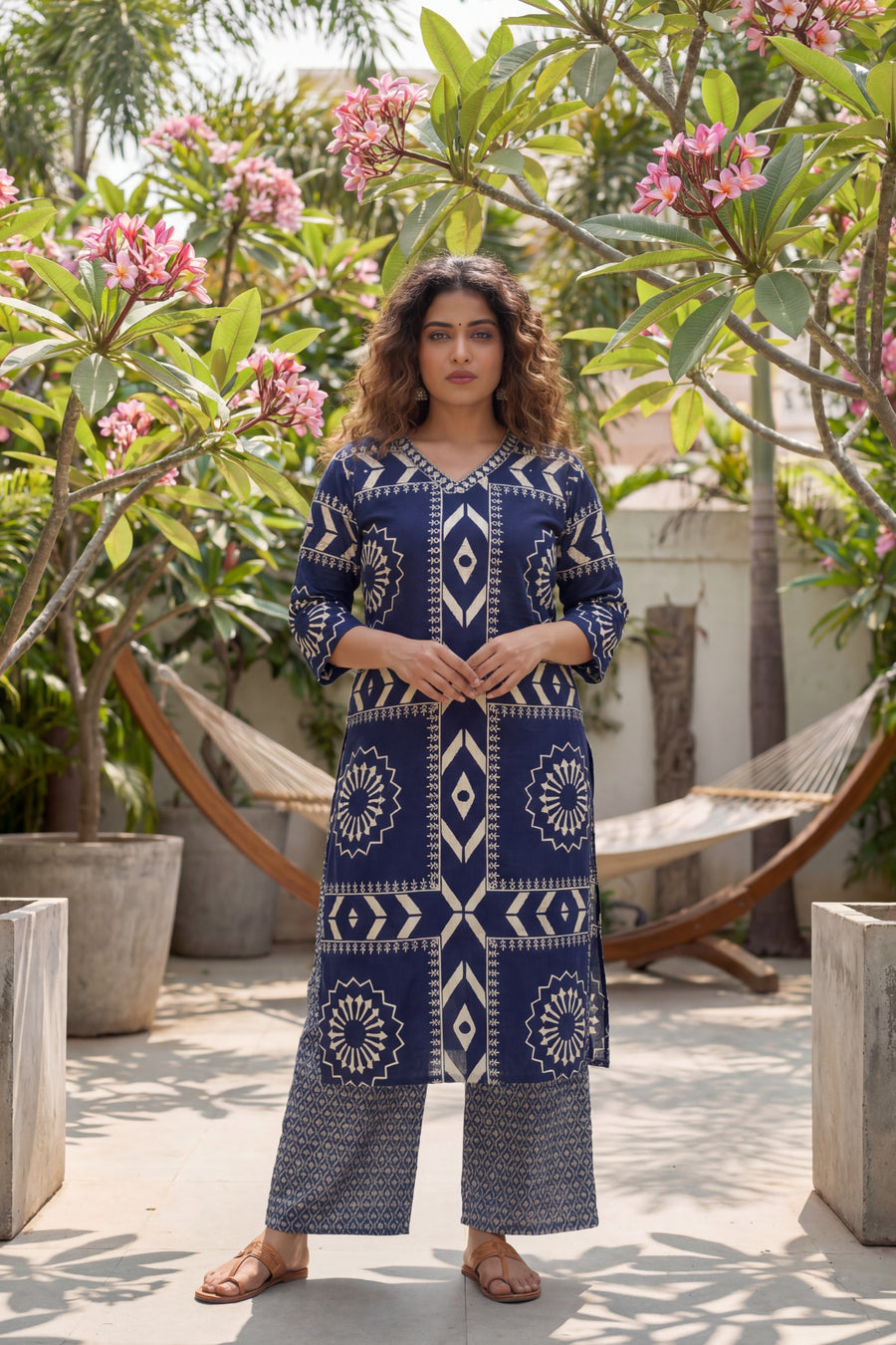 Midnight Symmetry Cotton Angrakha Dupatta Set — image 6